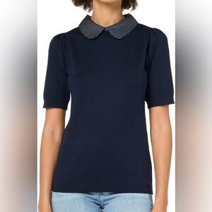 Adrianna Papell Blue top with polka dot collar